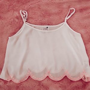 Cropped sheer tank top with orange embroidering